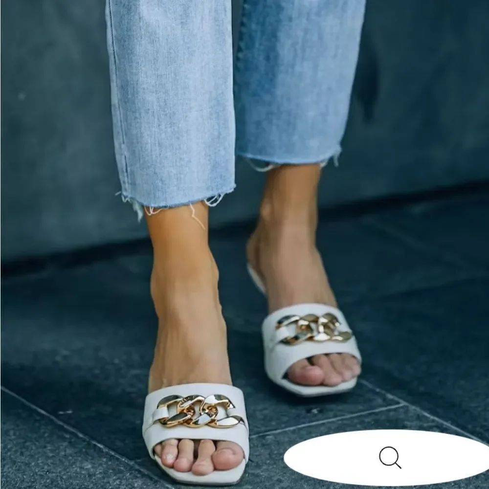 BRAND NEW SHOELAND SQUARE TOE SLIP-ON FOOT OPEN TOE GOLD CHAIN LINKING S…G1